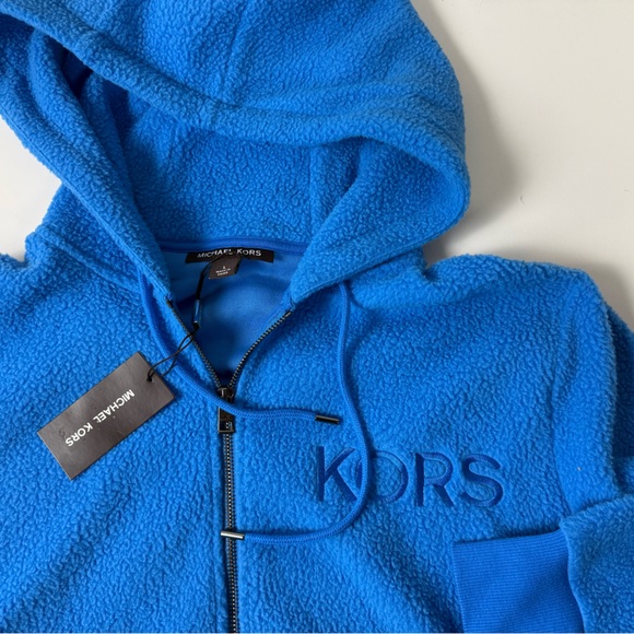 Michael Kors Fleece Full Zip Hoodie NWT w Embroidered Logo New Ship Blue - Picture 2 of 8